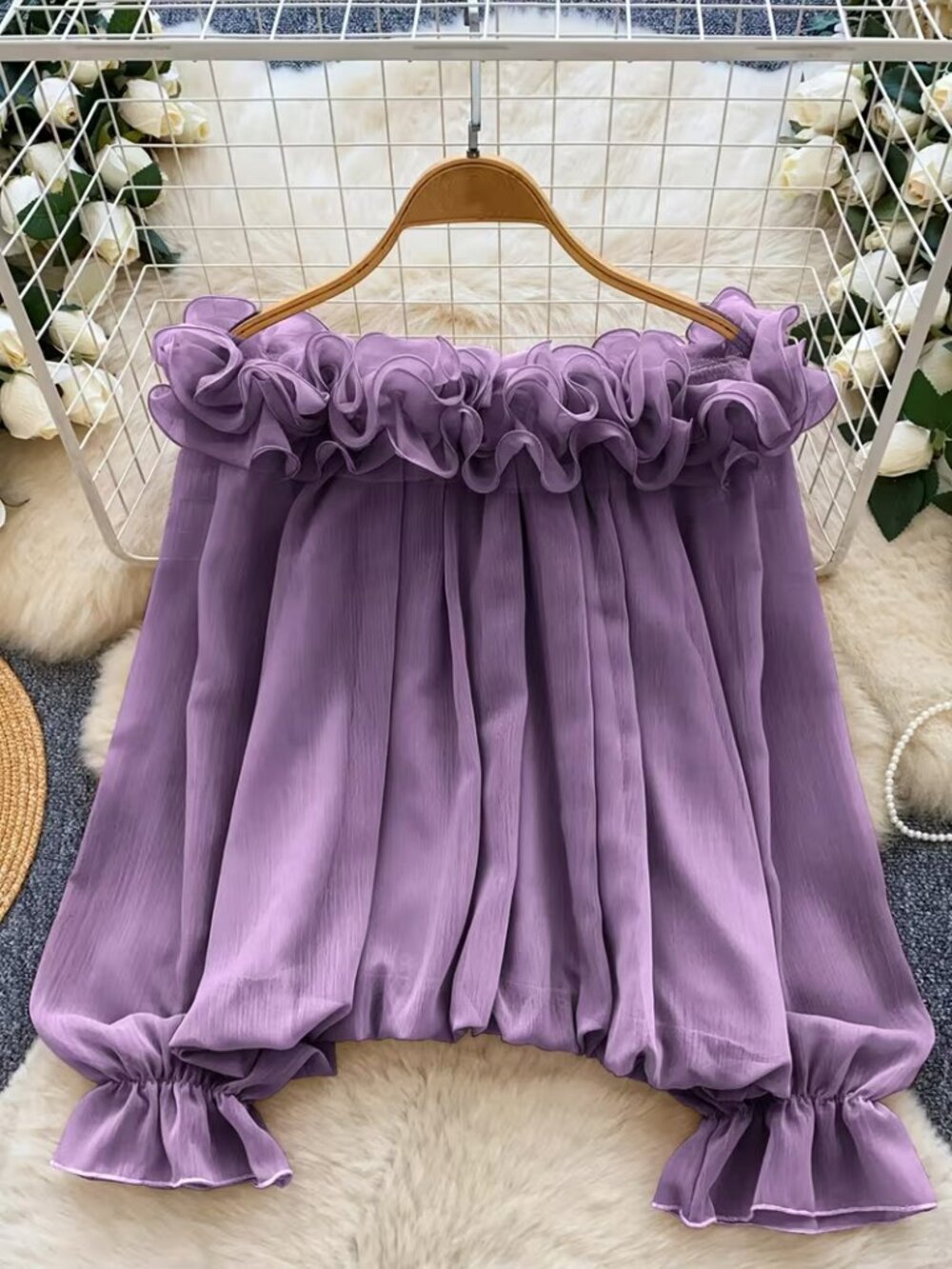 NEW! GORGEOUS SEMI SHEER RUFFLE TRIM BOHO BLOUSE